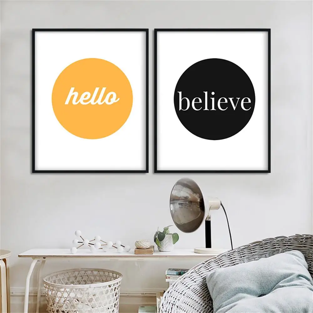 

Hello And Believe Letter Nordic Simple Style Home Decor No Frame Painting Poster Canvas Painting Space Wall Art For Living Room