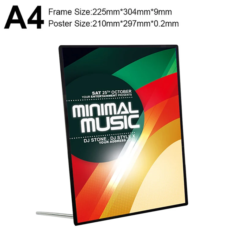Black Frame A4 Светодиодный светильник-рамка для рекламы A3, светодиодный светильник для ресторана и кинотеатра, алюминиевая рамка, светильник из закаленного стекла - Мощность в ваттах: Black Frame A4