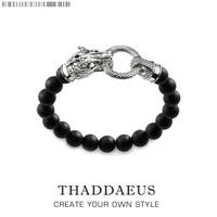 bracelet rebel dragon europe style punk fashion jewelry gift for men womenin 925 sterling silver and black obsidian
