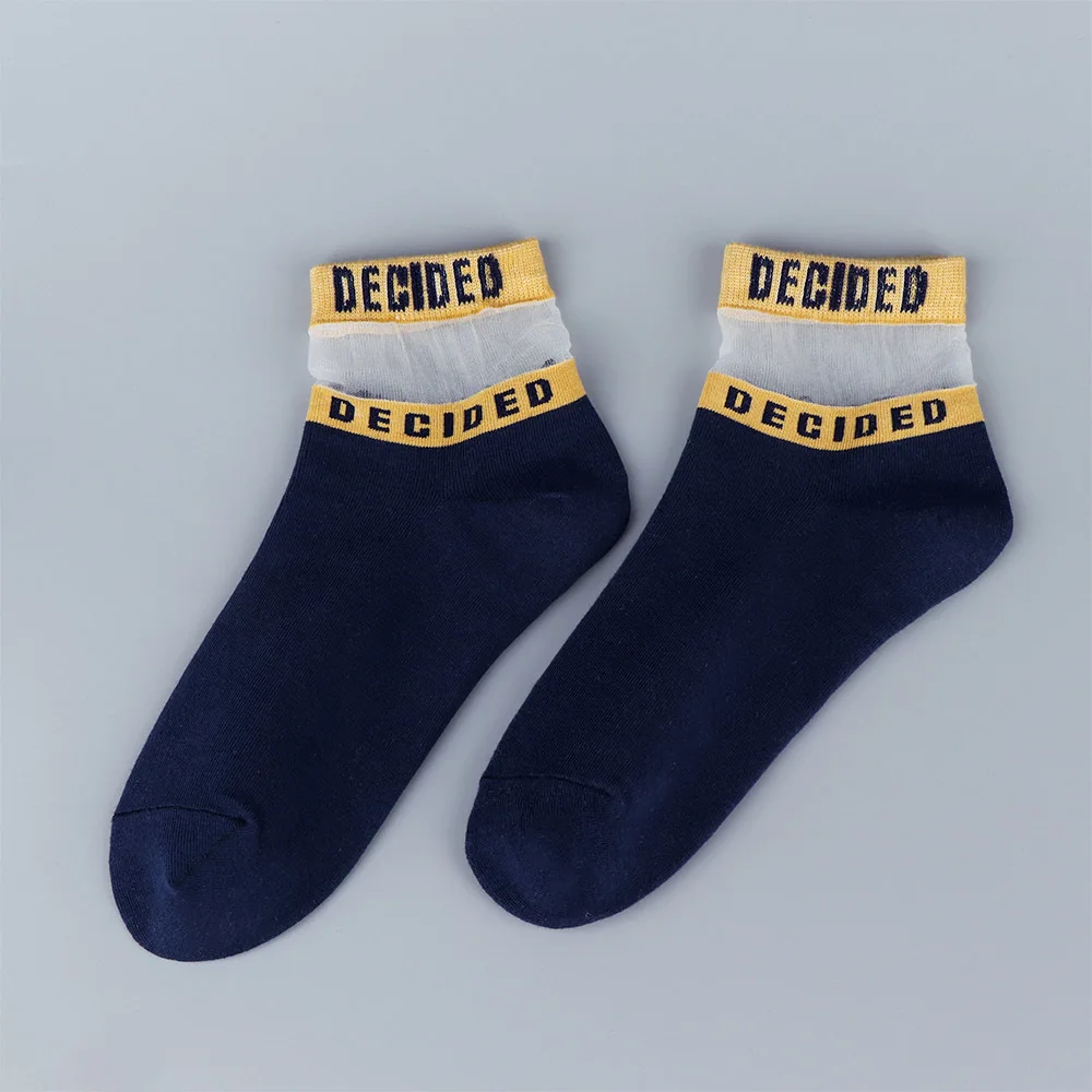 V-Hanver 1 Pair Fashion Korean Style Harajuku Women Cotton Silk Short Socks Bright Color Letters Lace Casual Breathable | Женская одежда
