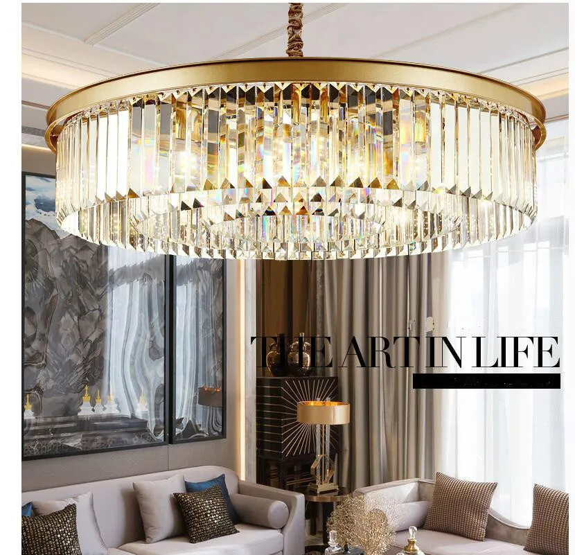 

Free Shipping Modern K9 Crystal Pendant Lamp Nordic Crystal Luminarias Home Decor Golden Clear D80cm AC Crystal Pendant Lighting