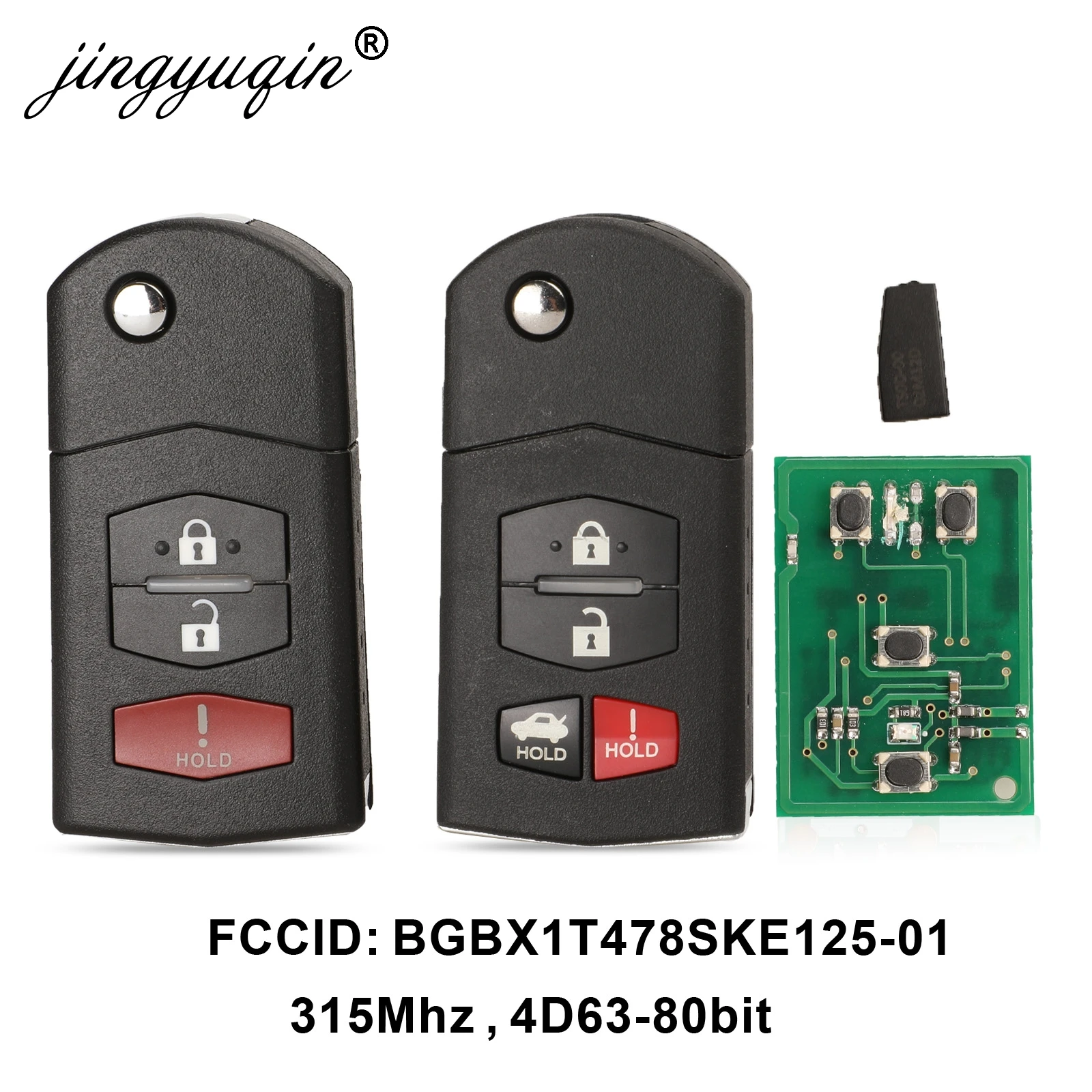 jingyuqin 3/4 Buttons Remote Folding Car Key 315Mhz For Mazda 3 5 6 CX-7 CX-9 MX-5 Miata BGBX1T478SKE125-01 4D63 Chip Fob