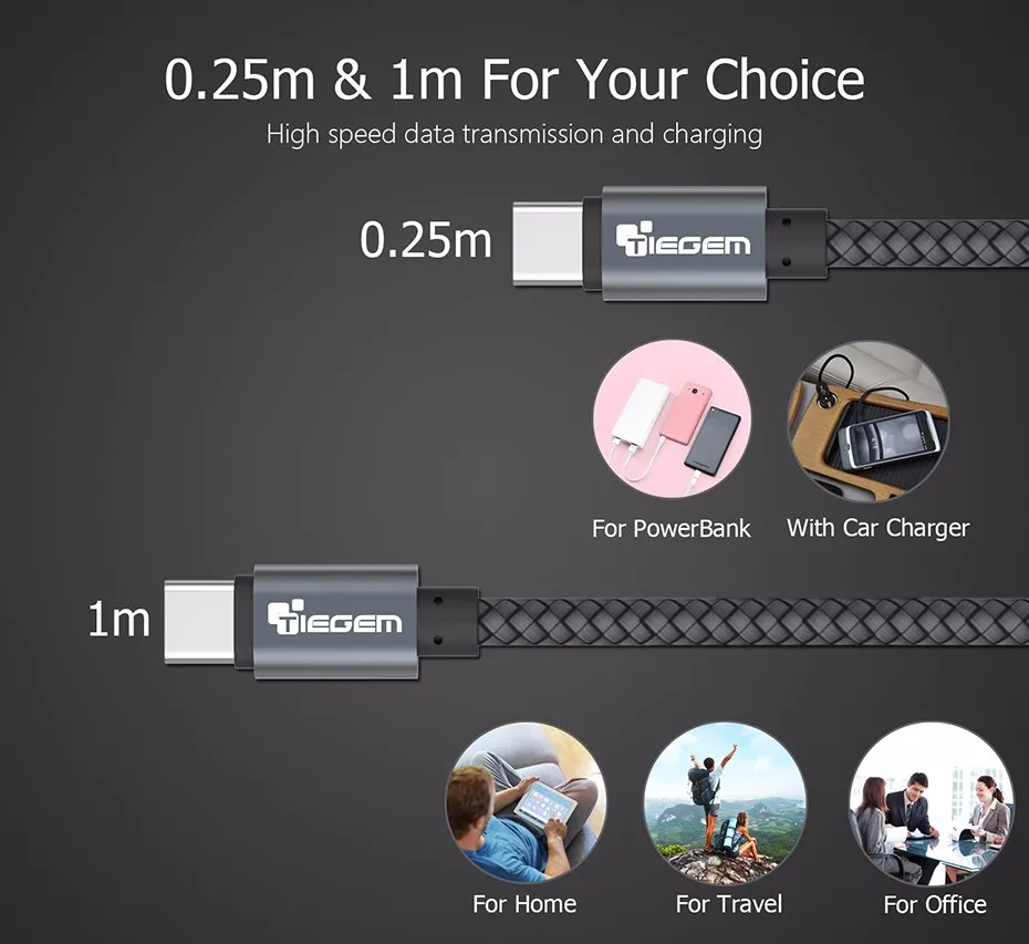 TIEGEM 1 м 2 м 3M usb type C кабель USB-C быстрой зарядки мобильного телефона USB кабель для зарядки для Xiaomi Mi 8/honor 8x/samsung S9 S8