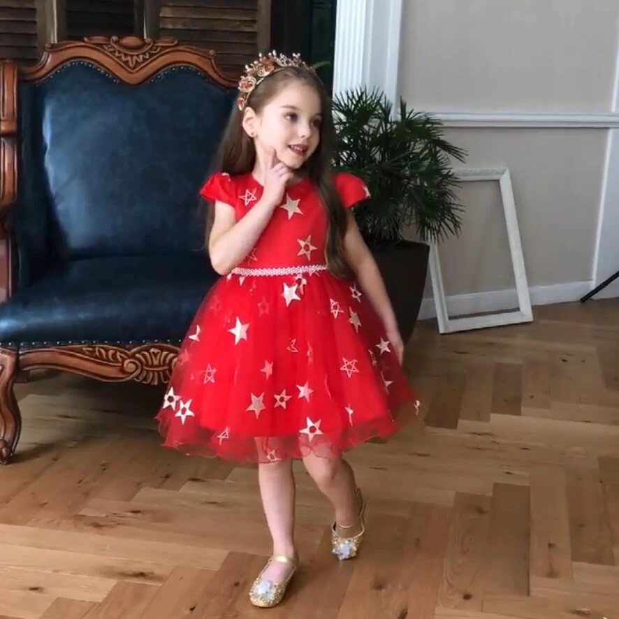 Girls Christmas Costume Star embroidery Girl Dress Wedding Party Dresses Baby Mesh Formal Halloween For Kids | Детская одежда и