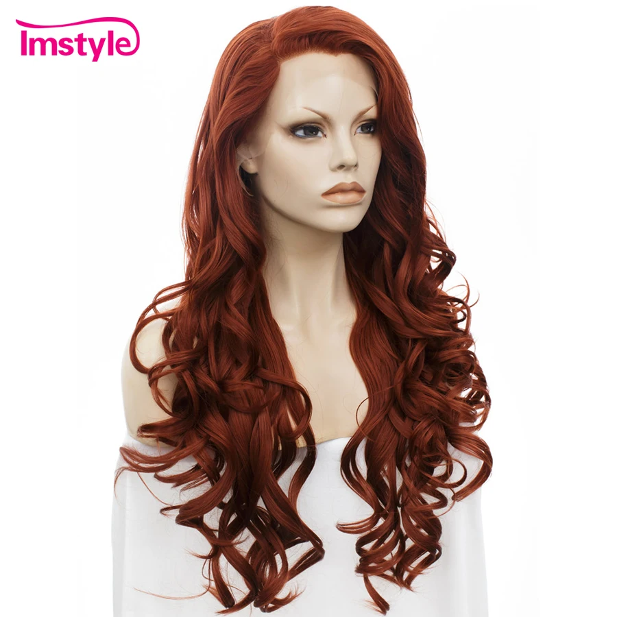 Imstyle темно-красный парик на кружеве, парики для женщин, длинные волнистые синтетические волосы на шнурке, парик из термостойкого волокна, парики для косплея без клея