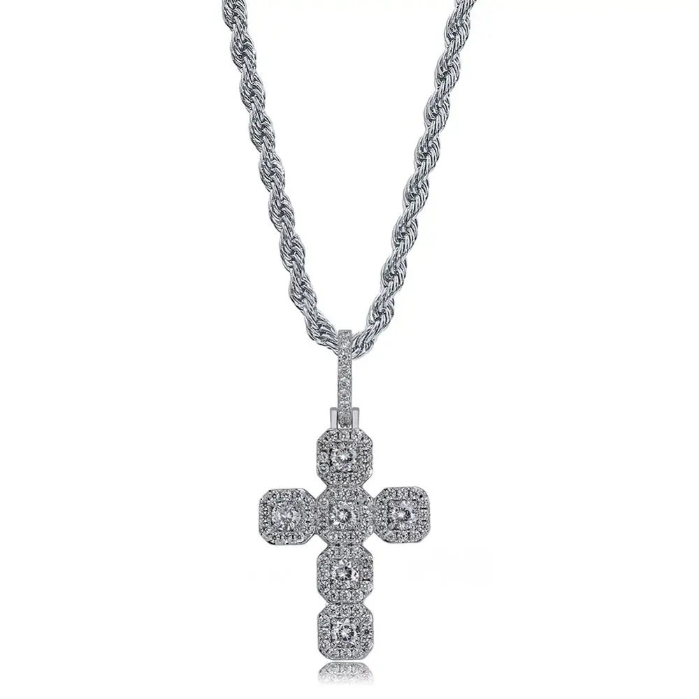 JINAO Новая модная подвеска крест ожерелье кубический циркон Iced Out цепь хип хоп ювелирные изделия для мужчин женщин Подарки - Окраска металла: Sliver