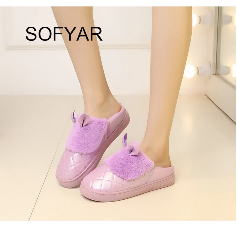 Теплые тапочки зимняя женская обувь Нескользящие плюшевые домашние
