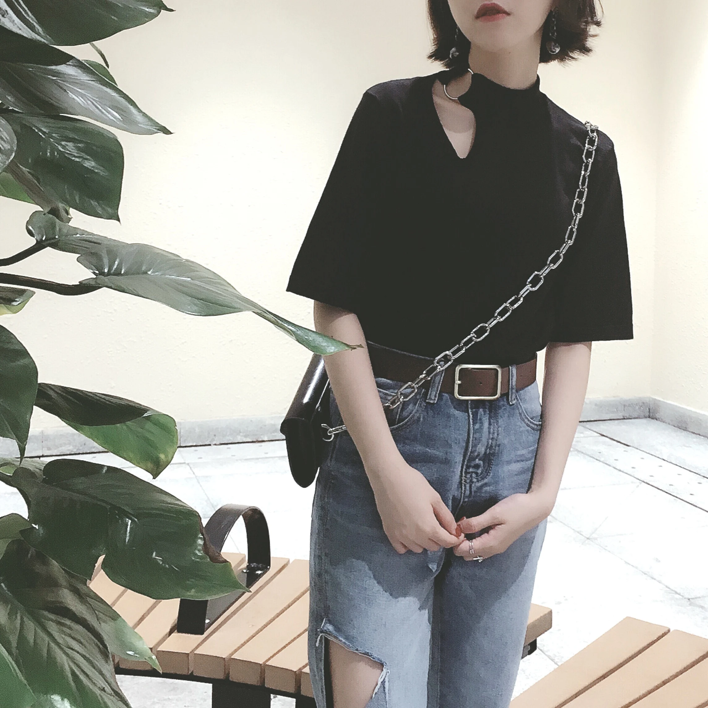 Женская летняя футболка с коротким рукавом и вырезами Lychee|Футболки| |