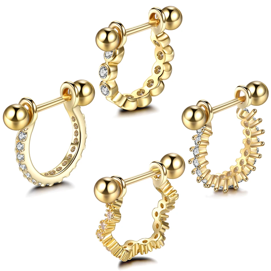 

1PC Copper Barbell With CZ Hoop Cartilage Helix Lobe Earring Piercing Nose Rings Daith Rook Ear Piercings Jewelry 20G