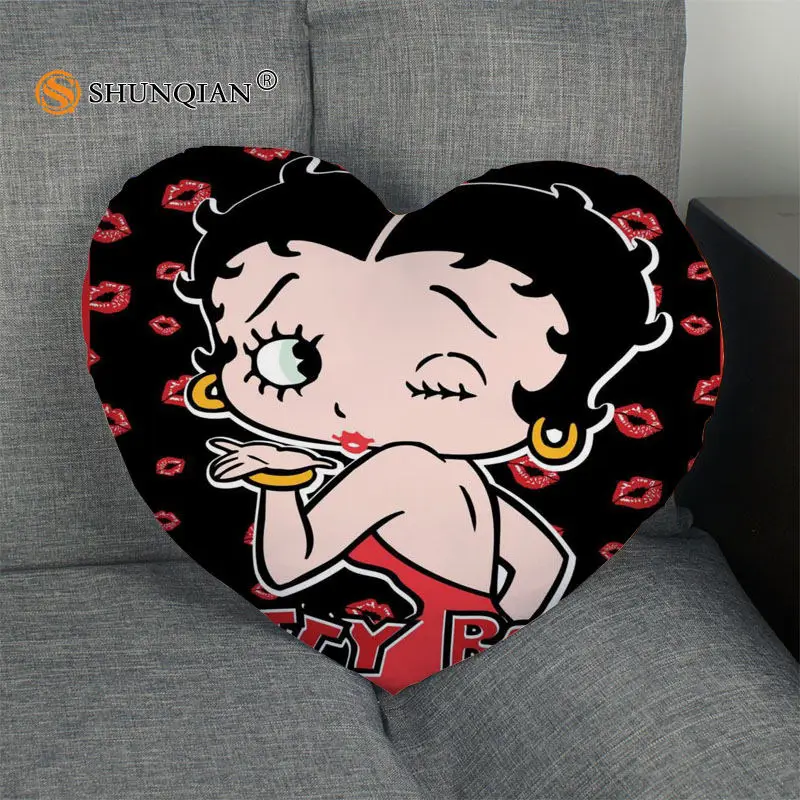 Betty Boop горячая Распродажа наволочка в форме сердца на заказ Наволочка на молнии для свадьбы для дома или офиса, декоративные, размер 41x36 см, 47x42 см