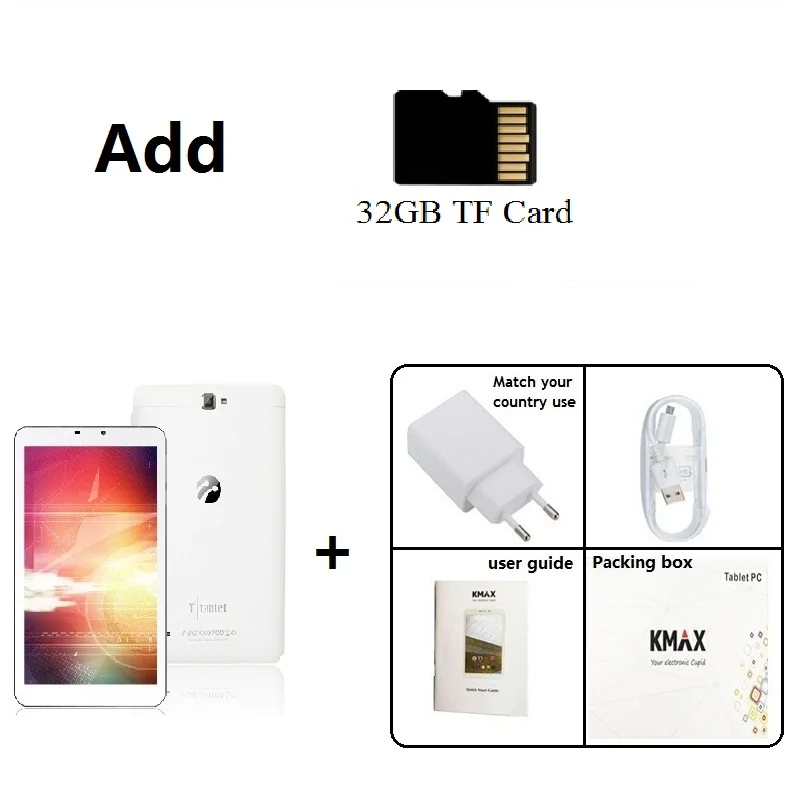 Add 32GB TF KMAX, 8 дюймов, 4G, lte, android, планшет, ПК, SIM карта, 3G, четыре ядра, 2 ГБ, 16 ГБ, HD, ips, lcd, gps, Bluetooth, wifi, планшеты, 8, 7, 10, чехол - Комплект: Add 32GB TF