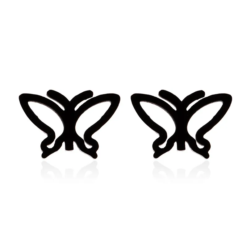 Black Stainless Steel Earrings Christmas Gifts Hollow Butterfly for Women Cute Stud pendientes mujer moda | Украшения и