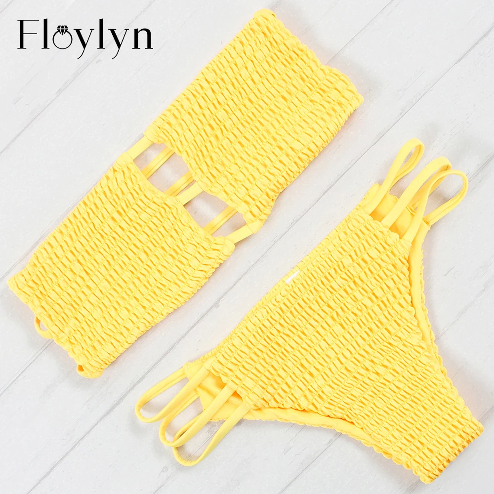 Floylyn 2018 Новое сморщенное бикини на бретельках раздельные комплекты сексуальный