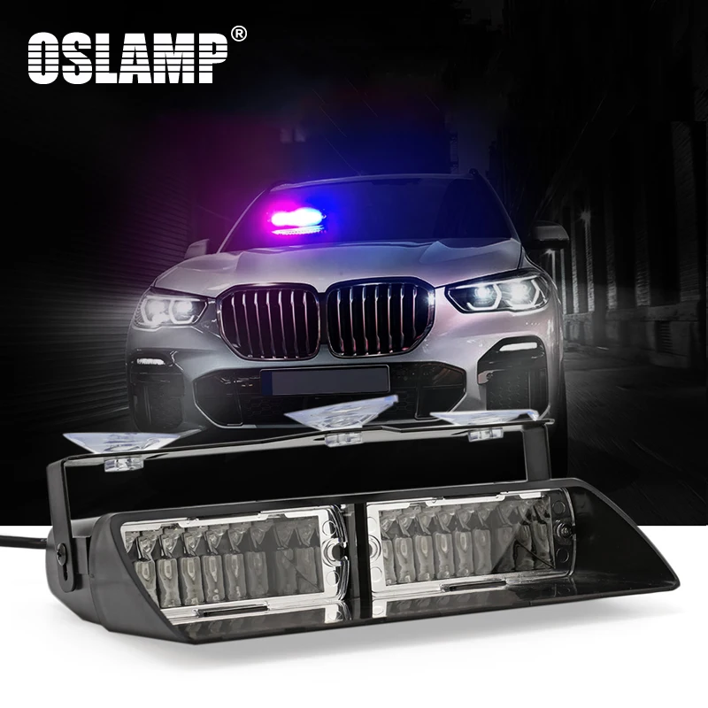 

Oslamp Автомобильный светодиодный стробоскоп, предупреждающий фонарь, красный + синий + желтый + белый, 26 режимов мигания, автоматический авари...