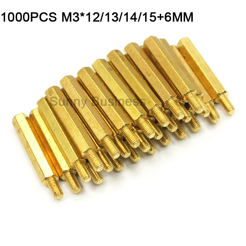 1000Pcs M3*12/13/14/15+6mm Hex Nut Spacing Screw Brass Threaded Pillar PCB Computer PC Motherboard Standoff Spacer | Обустройство