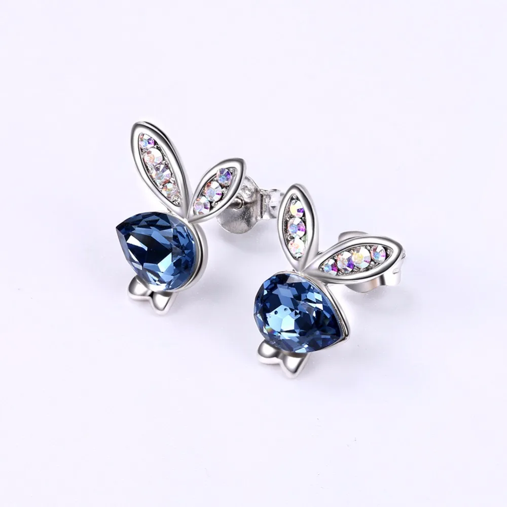 Серьги-гвоздики женские из серебра 925 пробы с кроликом Сваровски | Украшения и
