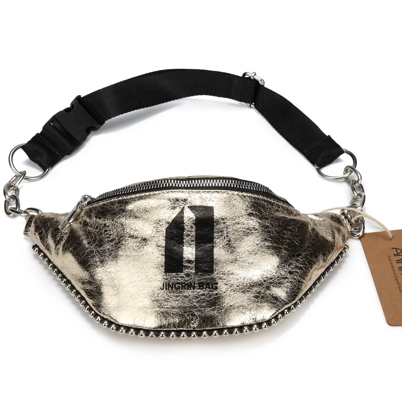 Annmouler Fashion Women Chest Bag Large Pu Leather Waist Belt Chain Fanny Pack 3 Colors Phone with Beads | Багаж и сумки