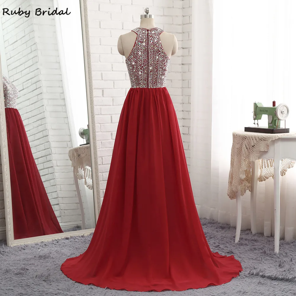 Ruby Bridal 2017 Vestidos De Fiesta бордовое шифоновое платье для выпускного вечера с бисером