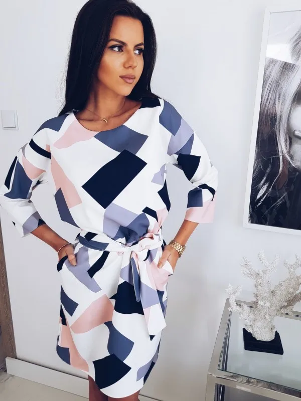 

2021 mama style hot sale V-Neck geometric print new dresssheath slim wrist sashes knee-length empire sexy female dress