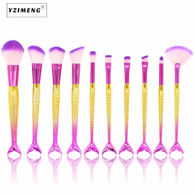 6-15PCS Mermaid Makeup Brushes Set Professional Foundation Powder Eyeshadow Eyebrow Contour Concealer Blush Tools | Красота и