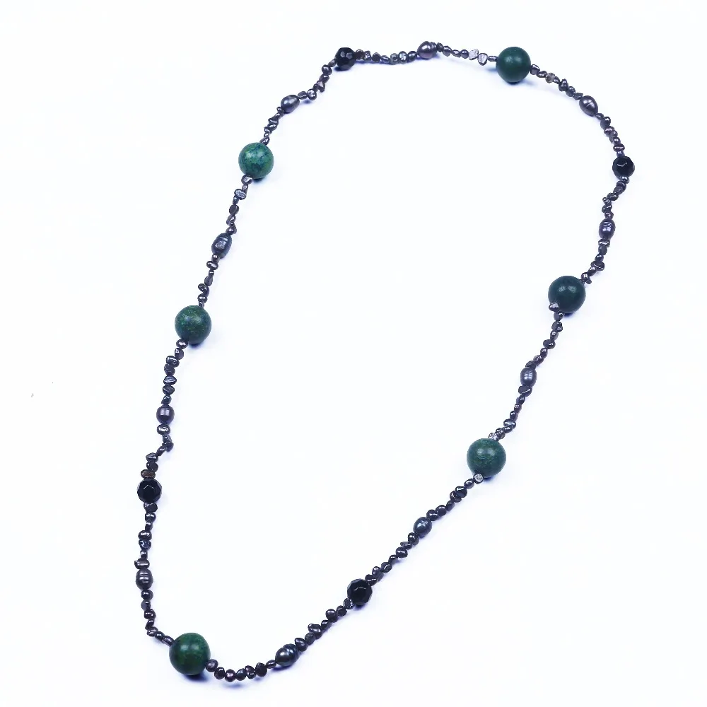 Ожерелье в стиле бохо из натурального барочного жемчуга и камня женское длинное