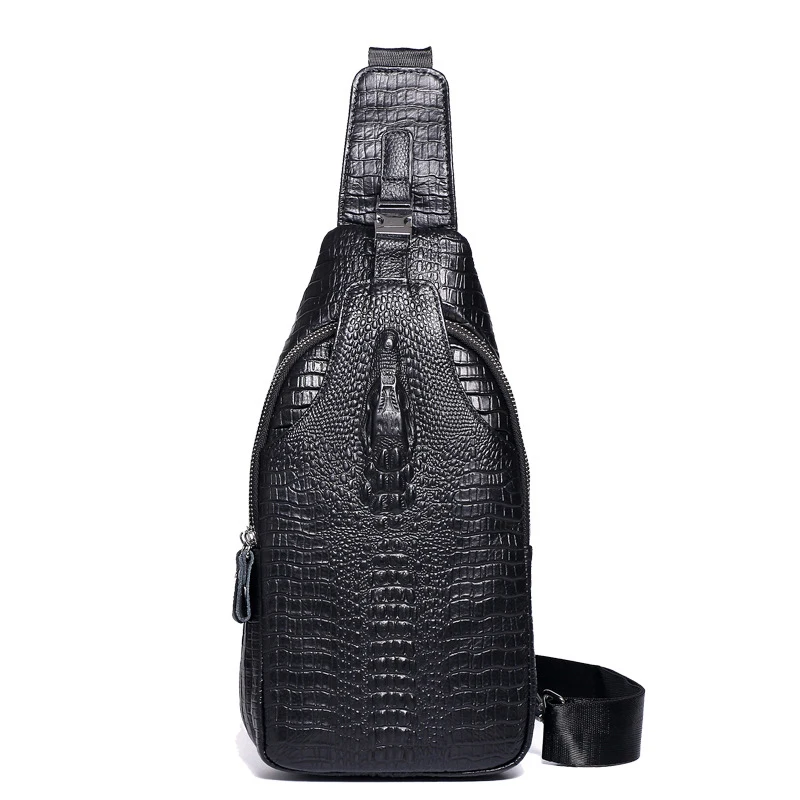 

New Fashion Men's Chest Bag Genuine Leather Messenger Bags Men Travel Shoulder Bags Cowhide Crocodile Pattern Man Crossbody Bag