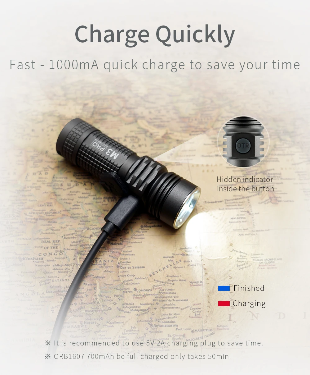 На дороге мини тип-c флэш-светильник, USB-C зарядка маленький светодиодный фонарь 1020lm EDC светильник со стробоскопическим, компактный M3 Pro(без батареи