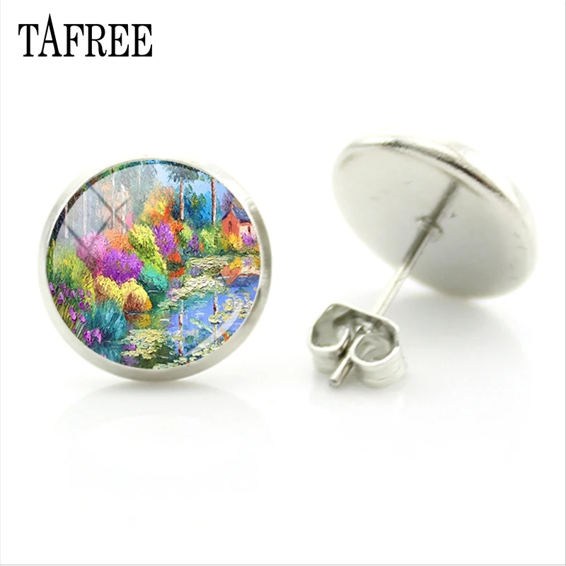 Серьги-гвоздики TAFREE 3D с абстрактной природной живописью модные популярные