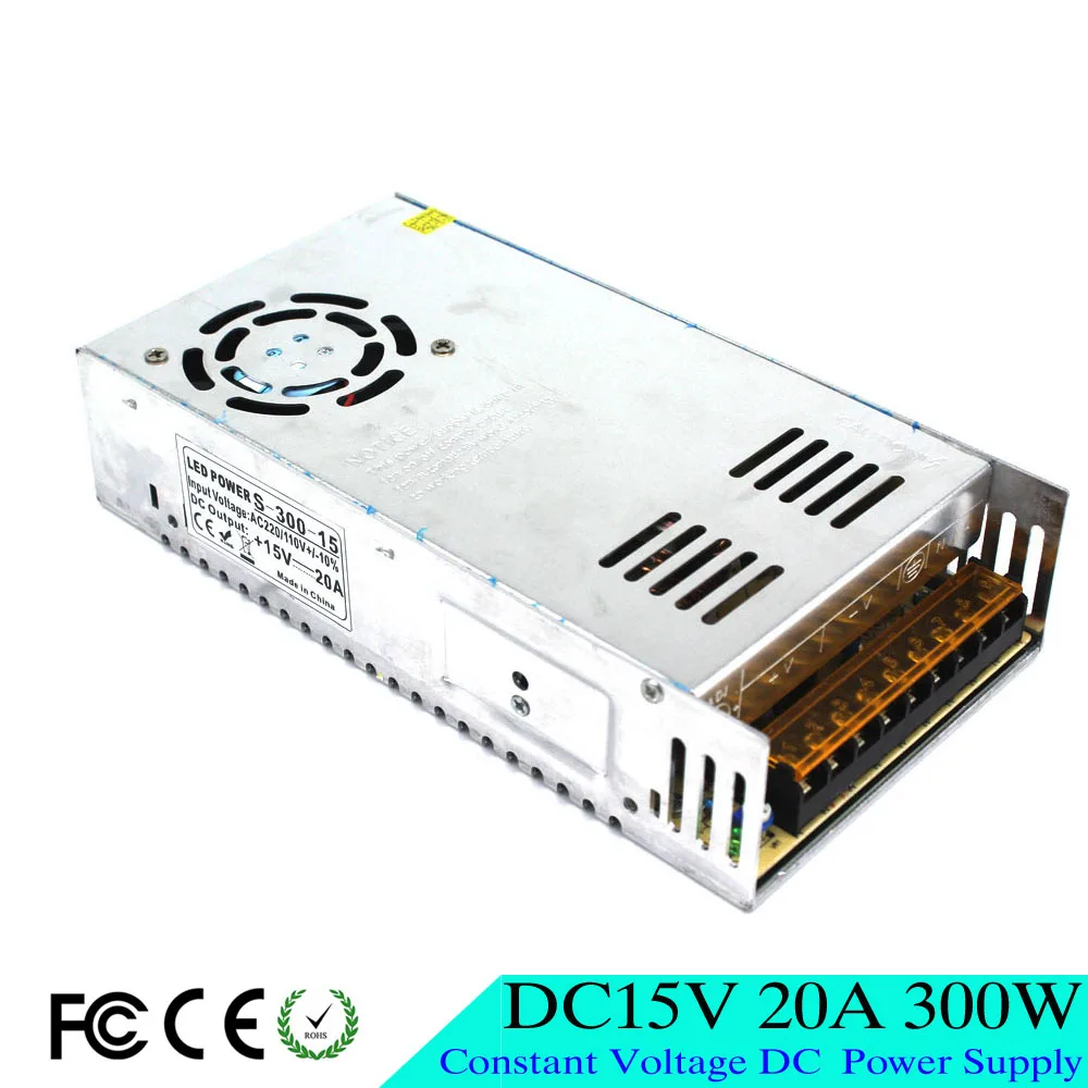 Одиночный регулируемый выход DC 15V 20A 300W переключатель источника питания