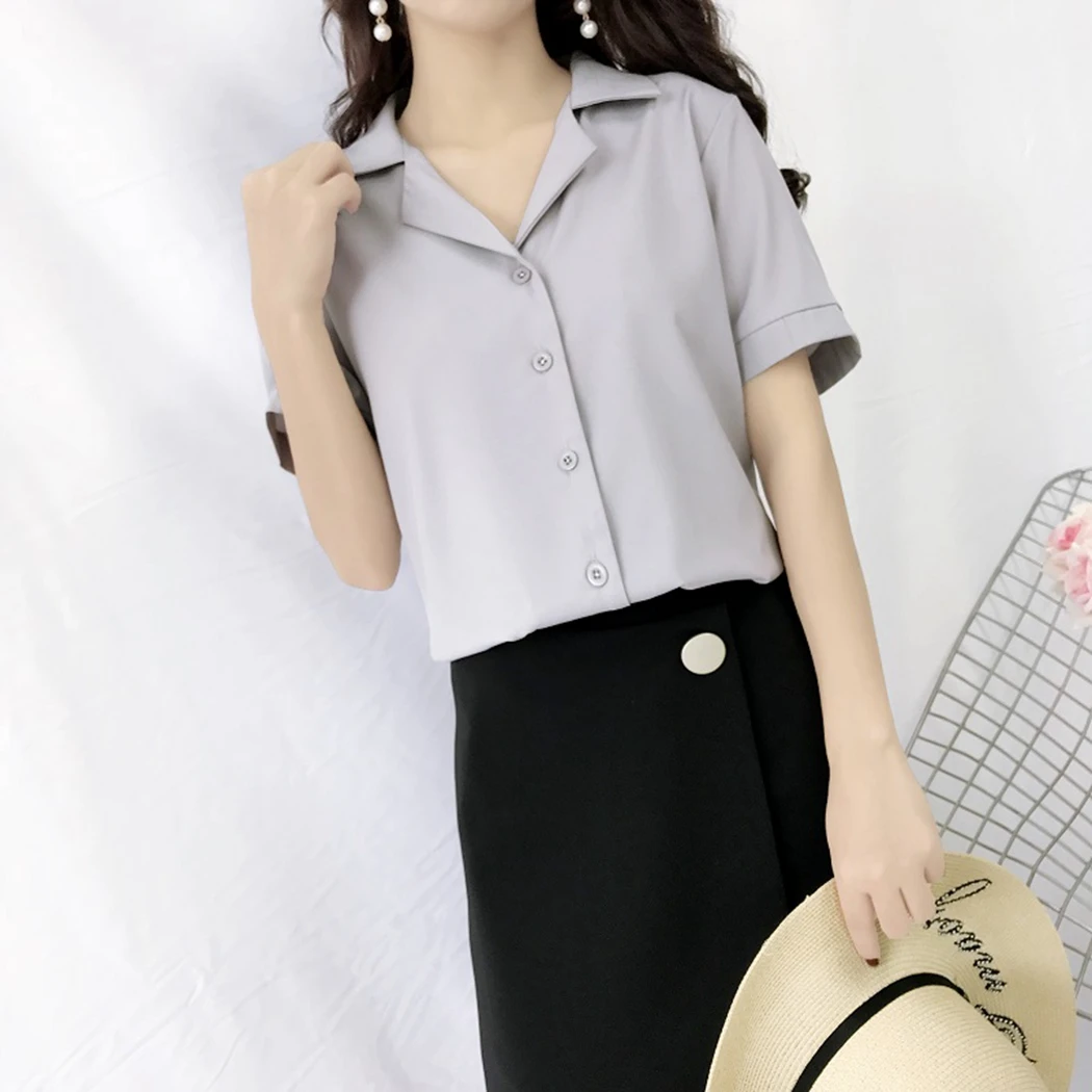 Женские повседневные однотонные рубашки с отложным воротником со стойкой на