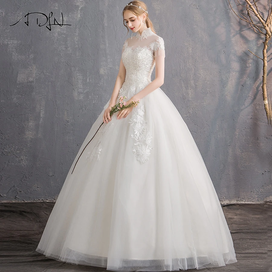 ADLN Элегантный Высокий воротник бальное платье Свадебные платья короткий рукав