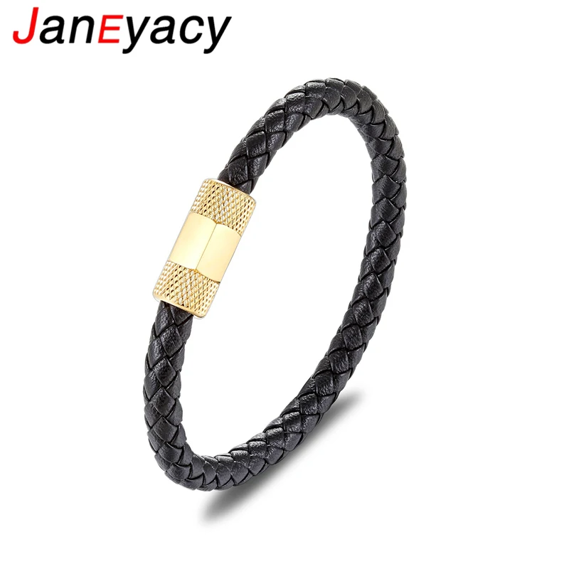 Janeyacy Hot Stainless Steel Bracelet Fashion Black Ladies Leather Manual Magnetic Buckle Mens Puleseras | Украшения и аксессуары