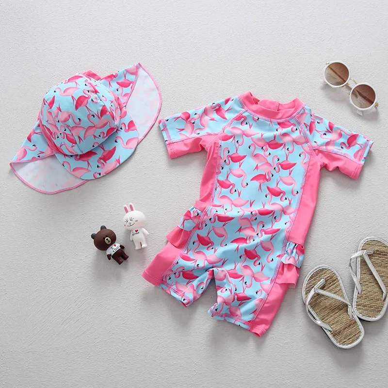 Swimsuit Baby Girl Bathing Suit Child Flamingo Sun UV Protection Children Swimming Suit Toddler Swimwear Girls Kids Pool Clothes