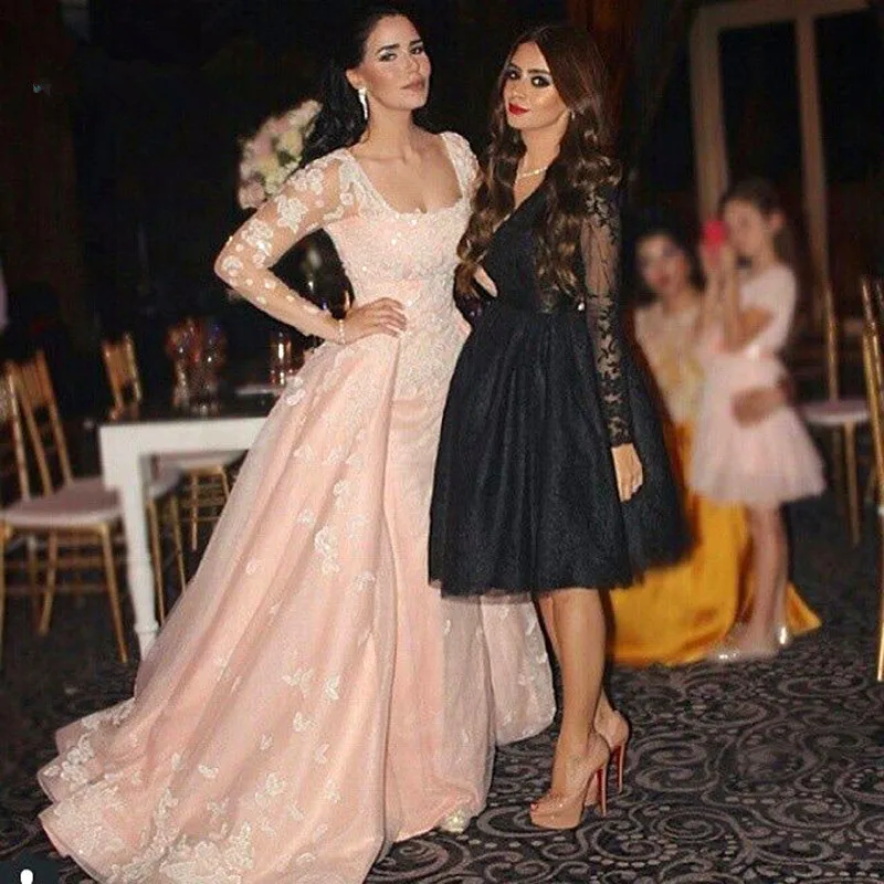 Розовый Vestido De Noiva мусульманские свадебные платья Русалка Одежда с длинным рукавом кружево бисером съемная Дубай арабское свадебное платье свадебные