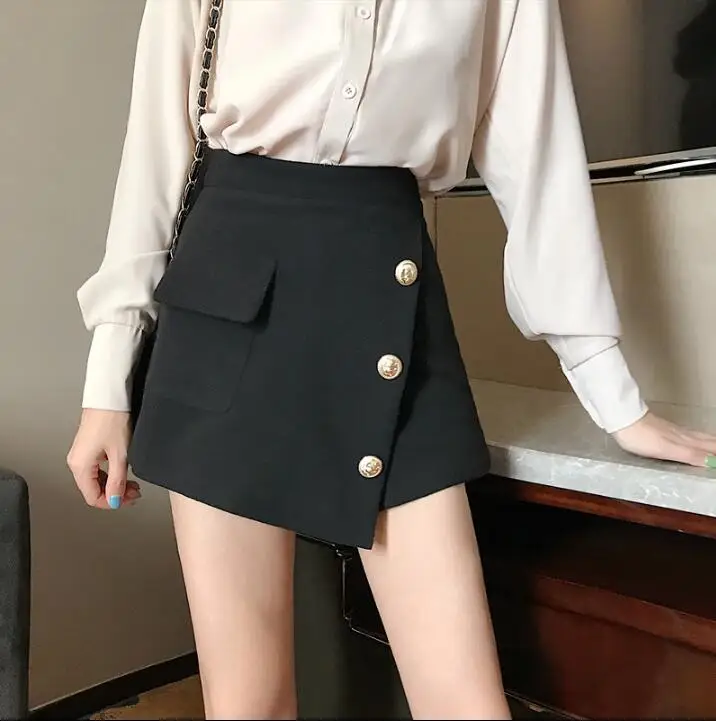 Черный Женские юбки Повседневные женские Kawaii Ulzzang Ins панк повседневные нестандартные юбки с высокой талией Женская Корейская винтажная одежда для женщин - Цвет: Черный