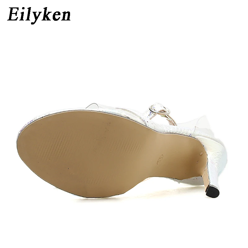 Eilyken; пикантные Серебристые босоножки на высоком каблуке; летняя обувь для вечеринок; модные модельные туфли на ремешке с пряжкой; босоножки на тонком каблуке с открытым носком; Размеры 35-42