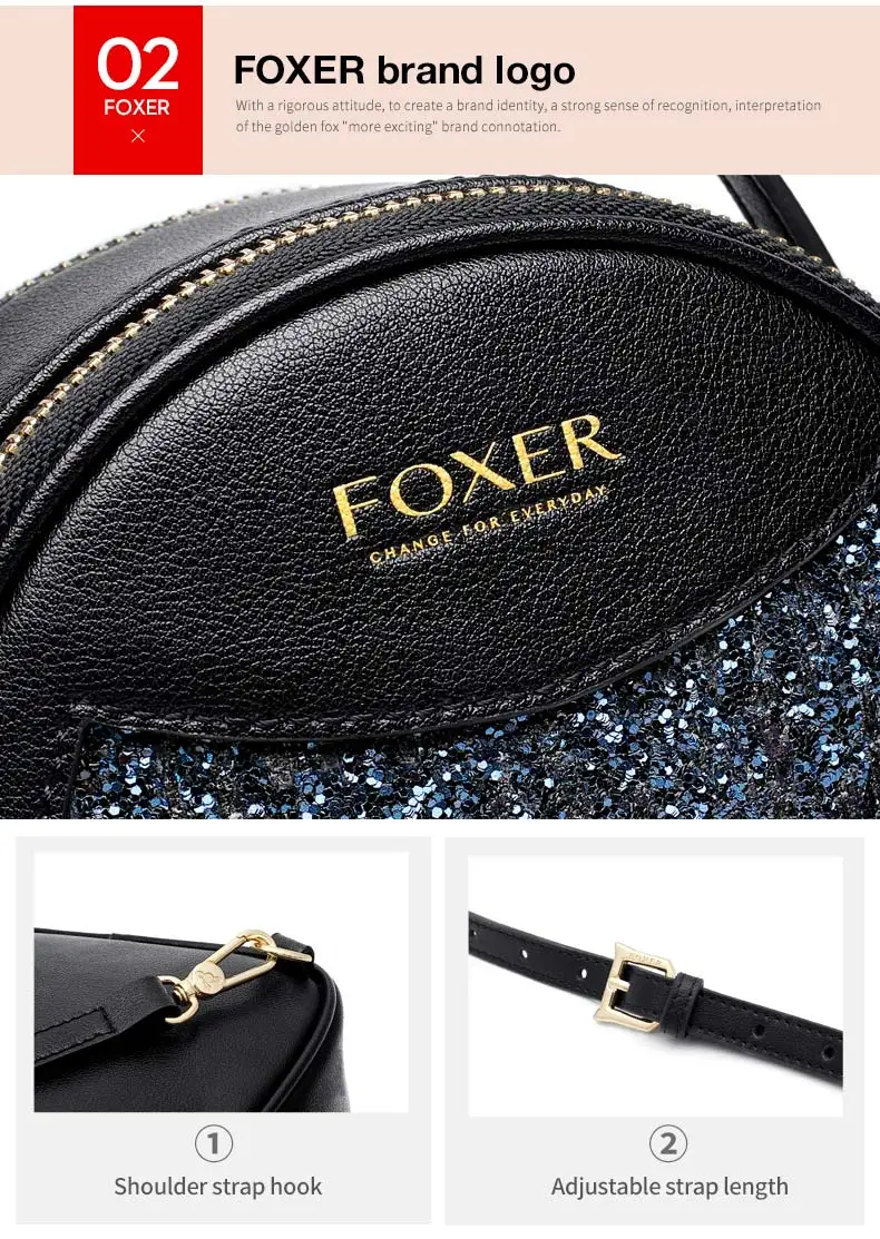FOXER, Воловья кожа, блестящая кожа, Мини Блестящие сумочки, женские маленькие сумки на плечо, дамские Qute мини-сумки, модный дизайн, высокое качество
