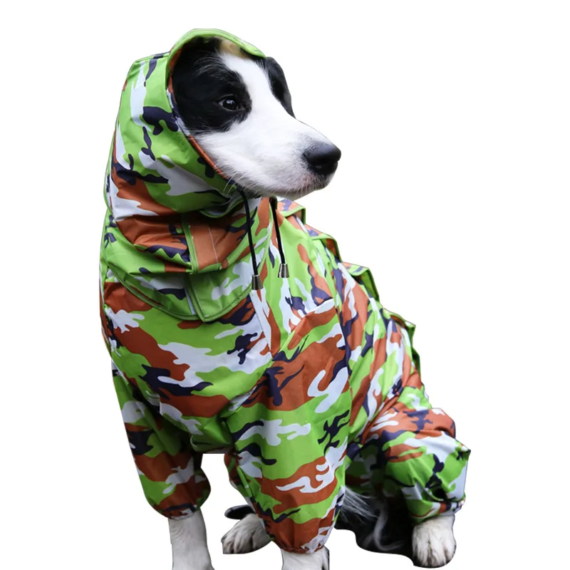 green Camouflage Камуфляжный дождевик для больших собак, одежда для больших собак, водонепроницаемая куртка для домашних животных, дождевик, пончо для средних собак, золотистый ретривер, самойе, для собак - Цвет: green Camouflage