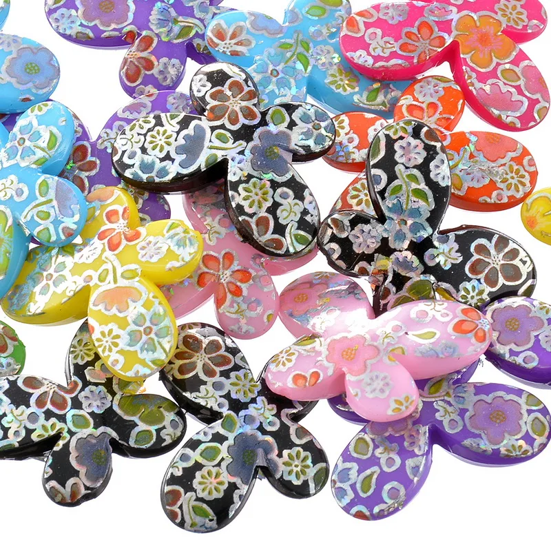 LASPERAL 20 шт. акриловые бусины в виде Цвет цветочный узор бабочки разноцветные для