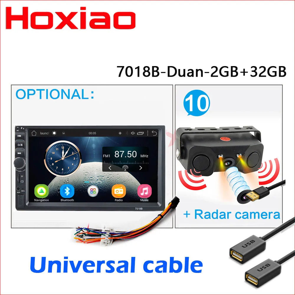 7018B-Radar camera 7-дюймовый Android автомобильный Радио Стерео gps навигация Bluetooth USB SD 2 Din сенсорный автомобильный мультимедийный плеер аудио плеер авторадио - Цвет: 7018B-Radar camera