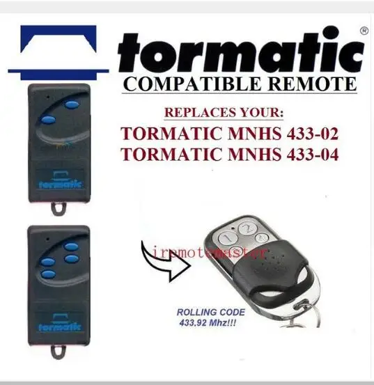 TORMATIC MNHS 433-02 433-04 compatible remote control replacement Rolling code 433mhz beautiful |