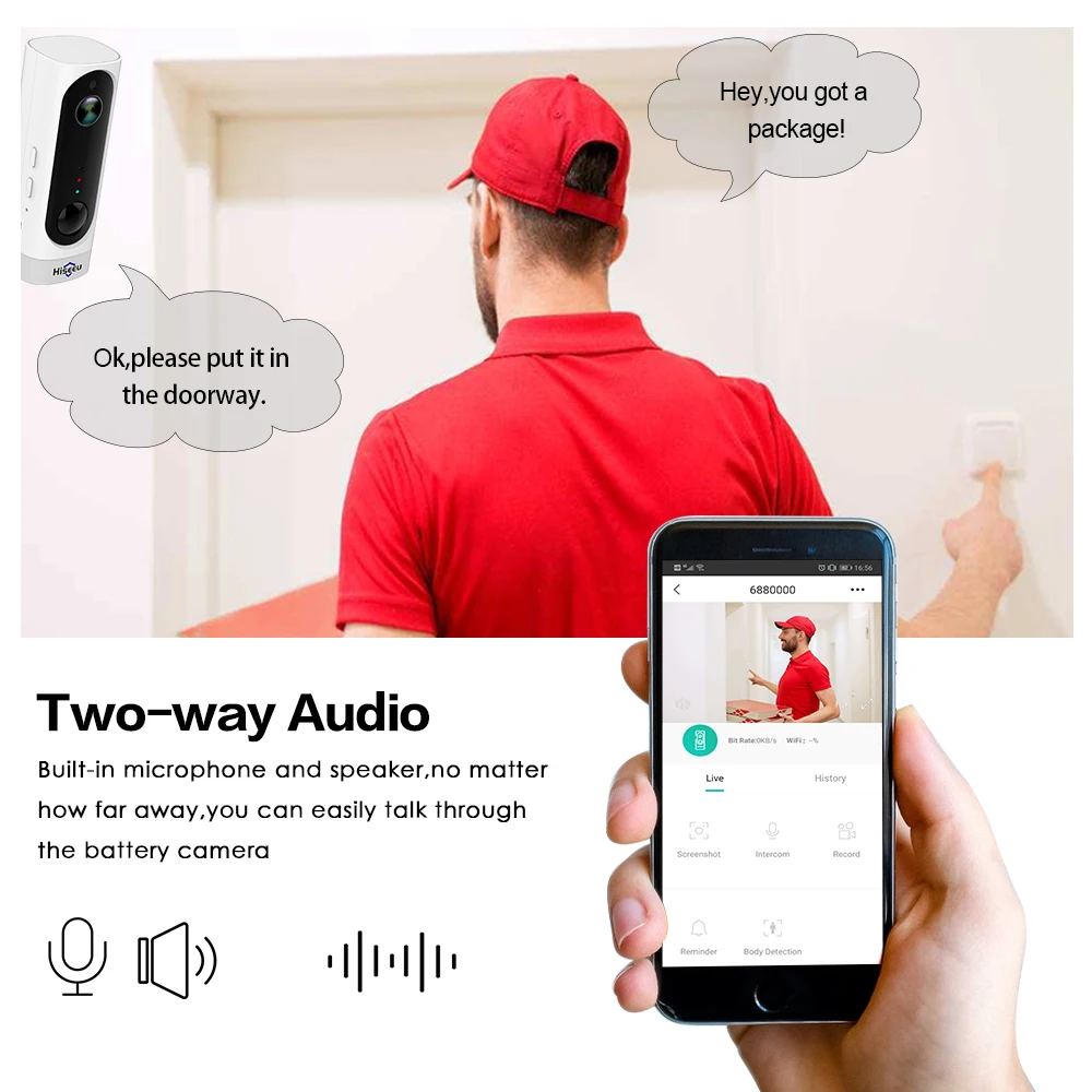 Hiseeu A10 аккумуляторная батарея IP камера Wifi PIR Сигнализация Движения домашняя