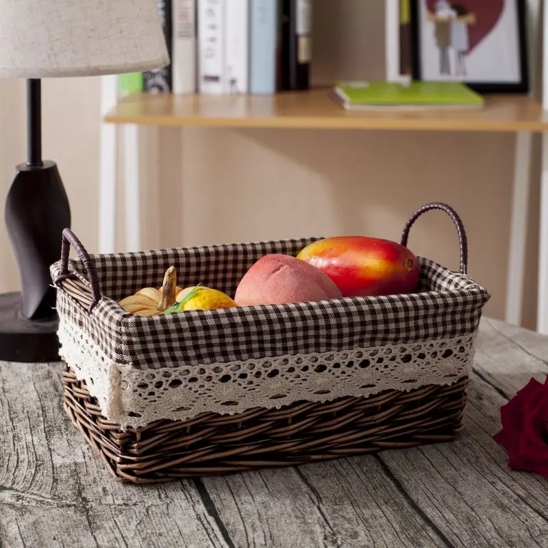 

Wicker Camping Picnic Basket Handmade Storage Food Bread Box Willow Bread Bins Woven Straw Basket With Wood Color