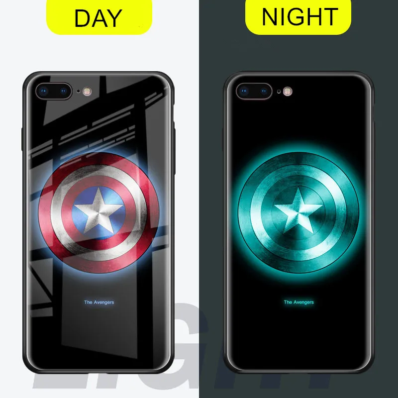 Чехол в виде светящегося стекла для iphone 7, 8, 6, 6s Plus, X, XR, XS Max, Железный человек, Капитан Америка