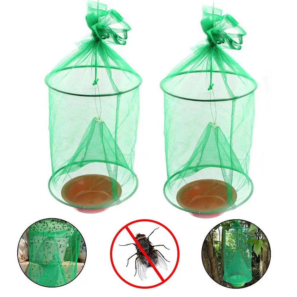 

2PCS Reusable Hanging Fly Cage Folding Flycatcher Pest Control Fly Killer Rotifer Cage for Outdoor Farm Park Restaurant