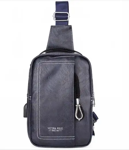 blue VICUNA POLO, мужская сумка-мессенджер с двойным карманом и зарядкой через usb из искусственной кожи, сумка через плечо с разъемом для наушников, повседневная нагрудная Сумка-слинг - Цвет: blue