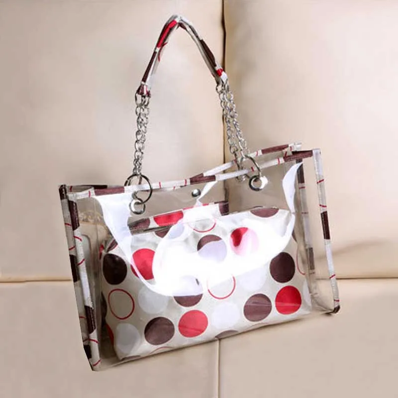 Новая женская сумка прозрачная в полоску/с флагом/в горошек пляжная из ПВХ