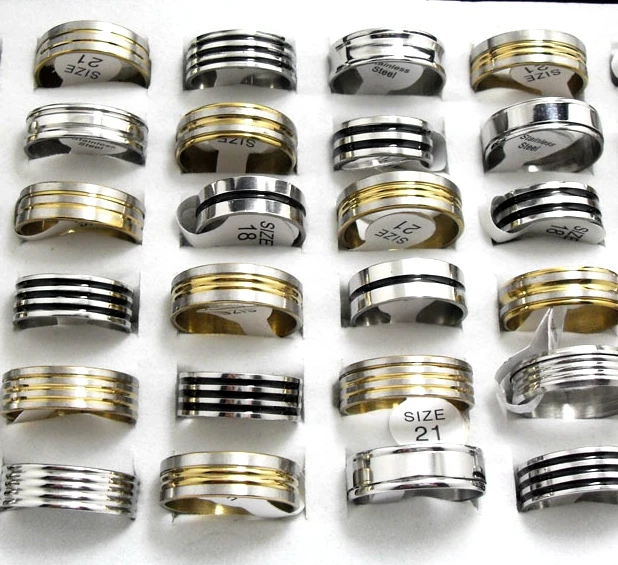 15 шт Золотой/серебристый/черный эмаль микс из нержавеющей стали кольца Оптовая