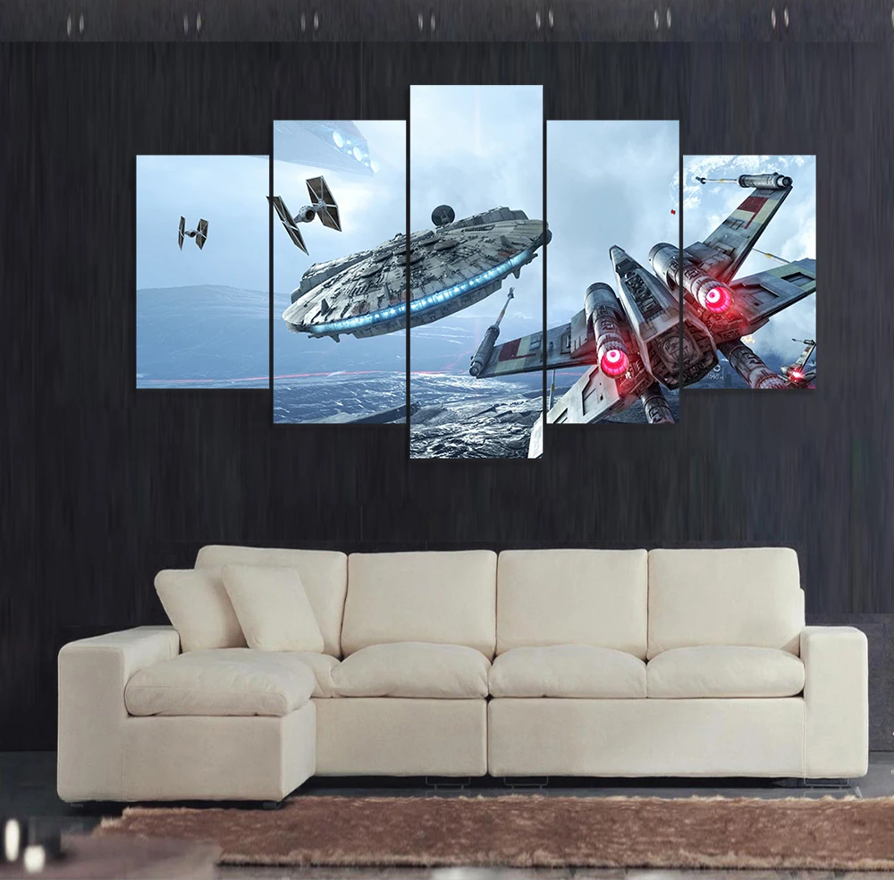 HD печать, 5 шт., холст, настенное искусство, сокол Миллениум, X-Wing, Звездные войны, живопись, холст, современная детская настенная живопись, Декор