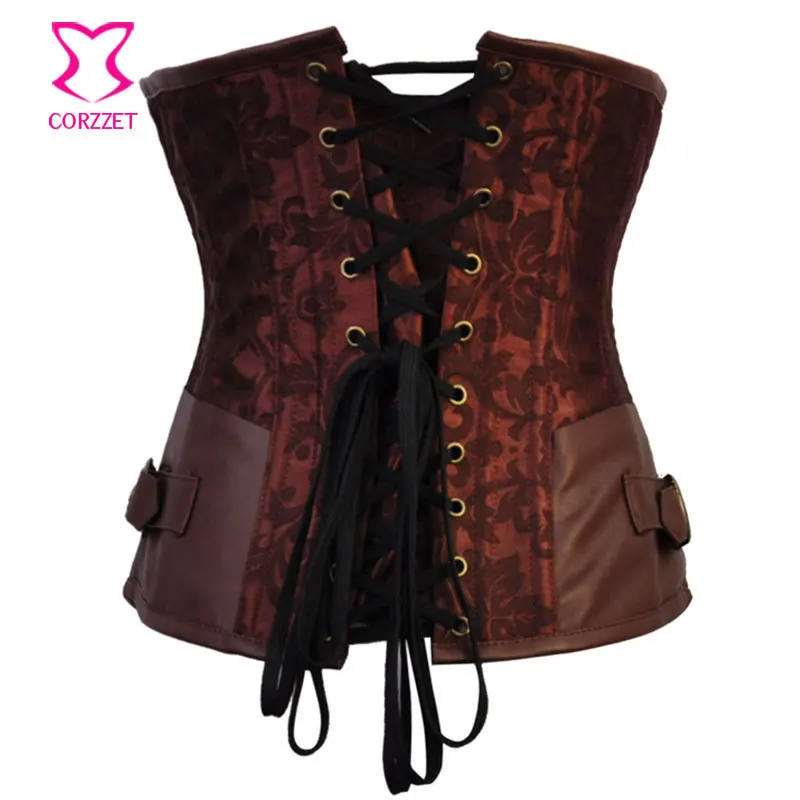 Корсет женский коричневый со стальными косточками корсет для талии и бюстье в